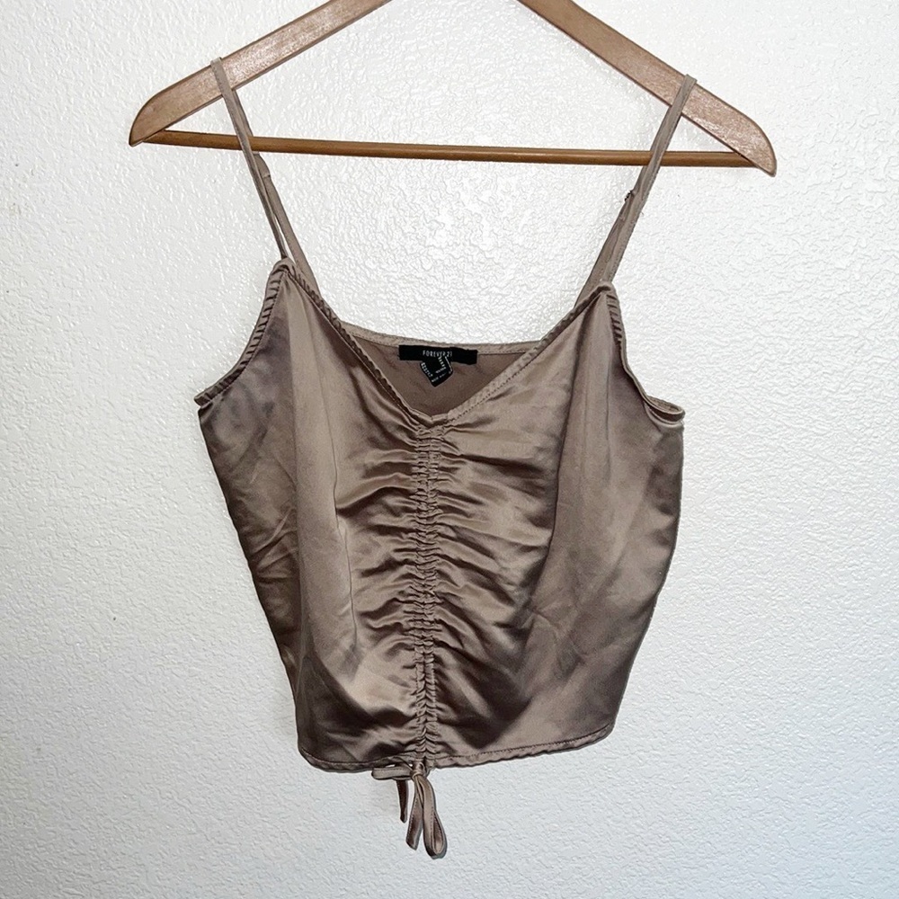 Forever21 Champagne Ruched Crop Tank Top